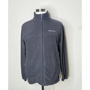 Columbia Full Zip Fleece Jacket Mens Large Black Gray Long Sleeve Fleece Pockets